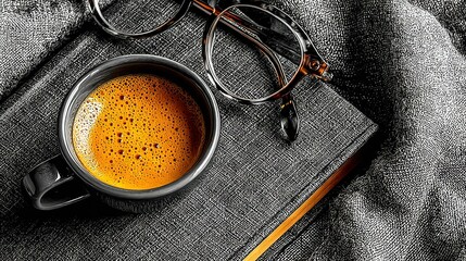   A pair of glasses rests atop a book, and another pair sits beside it on a cloth