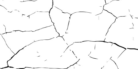 Create a high-contrast black and white image of a network of fine cracks on a white surface. The cracks should appear as thin, irregular black lines branching and intersecting across the frame, 