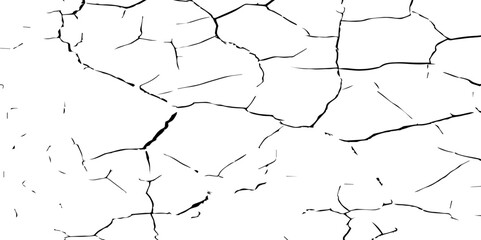 Create a high-contrast black and white image of a network of fine cracks on a white surface. The cracks should appear as thin, irregular black lines branching and intersecting across the frame, 