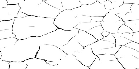 A stark, high-contrast, black and white texture image depicting a pattern of cracks, resembling distressed paint,shattered glass,or parched earth.The background is pure white,and the cracks are sharp.