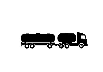 Fototapeta premium A black silhouette of a tanker truck with two tanks on a white background in a simple illustration