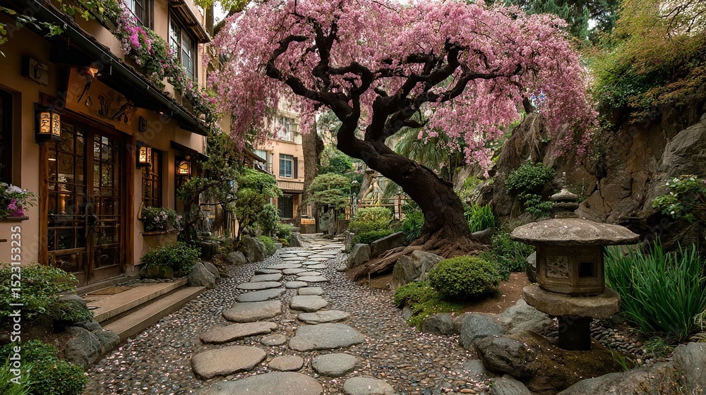Poster a path with a tree and a lantern