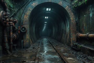 Naklejka premium Train passing through tunnel.