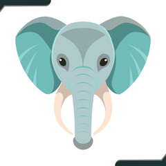 Flat Vector Illustration of an Elephant Face with Simple Design and Bold Colors