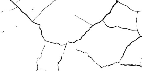 A stark, high-contrast, black and white texture image depicting a pattern of cracks, resembling distressed paint,shattered glass,or parched earth.The background is pure white,and the cracks are sharp.