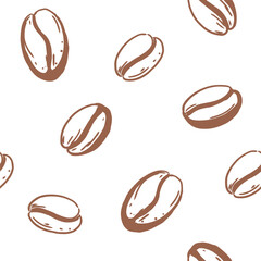 Coffee beans, seamless pattern, vector sketch, hand drawn, monochrome