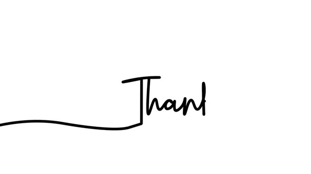 Thank you text word letteing typography one line continuous art hand drawn animation