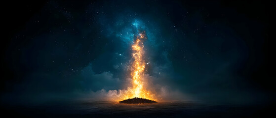 Fototapeta premium Dramatic Night Fire Scene With Glowing Flames