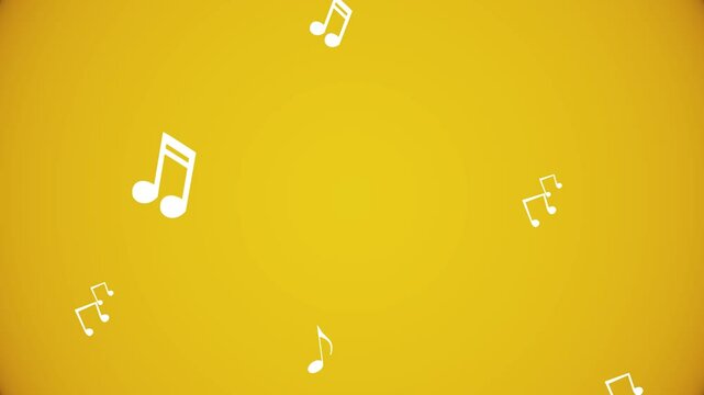 Minimal Loop of Music Notes Floating on Bright Yellow Background