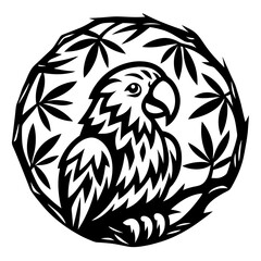 Fototapeta premium Parakeet in Circular Bamboo Frame