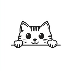 Cute cartoon cat peeking over a line