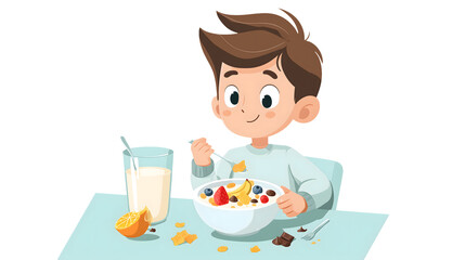 Happy Boy Enjoying Healthy Breakfast