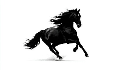   A black-and-white photo of a horse with its rear legs lifted