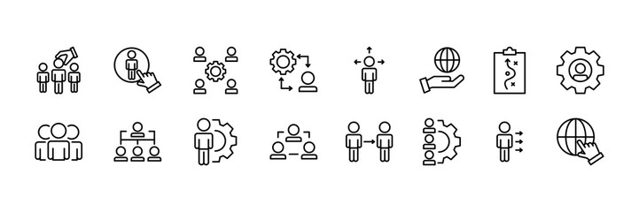 Management icon set. Manager work vector set. Business leadership sign set. Isolated line icon managent signs.