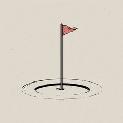 A golf hole with a flag, minimalist, clean lines, simple illustration.
