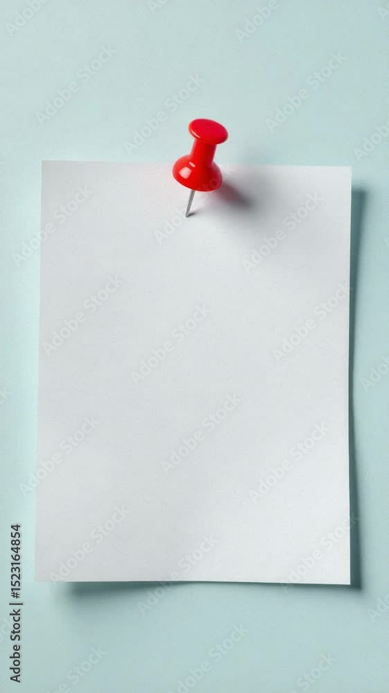 Aufkleber A piece of paper with a single red push pin stuck in it, possibly for marking or note-taking