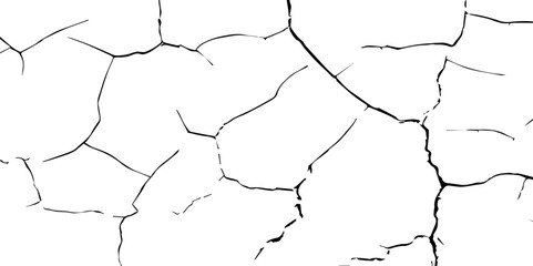 A stark, high-contrast, black and white texture image depicting a pattern of cracks, resembling distressed paint,shattered glass,or parched earth.The background is pure white,and the cracks are sharp.