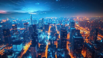 Fototapeta premium Vibrant City Lights at Night: A Stunning Aerial View of the Illuminated Urban Landscape