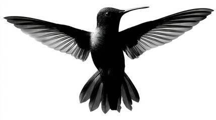 Obraz premium A black-and-white image of a hummingbird spread wings in flight