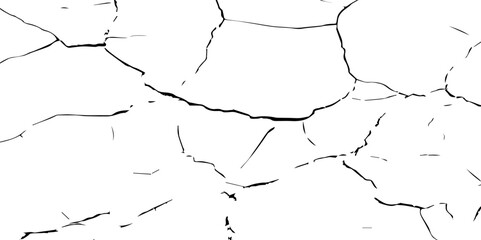 Create a high-contrast black and white image of a network of fine cracks on a white surface. The cracks should appear as thin, irregular black lines branching and intersecting across the frame, 