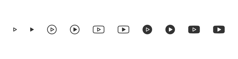 Play button set. Music player button. Audio player control icons. Video start icon set. Vector play button isolated set.