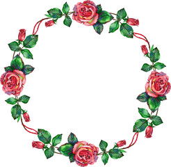 Floral wedding wreath. Wreath with roses, leaves. Vintage style watercolor hand drawn illustration