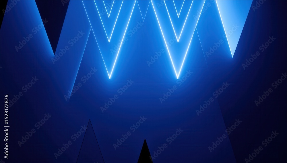 Aufkleber futuristic blue zigzag neon light on faceted wall surface for tech branding, digital product background, or modern web design with bold geometric pattern and immersive luminous glow

