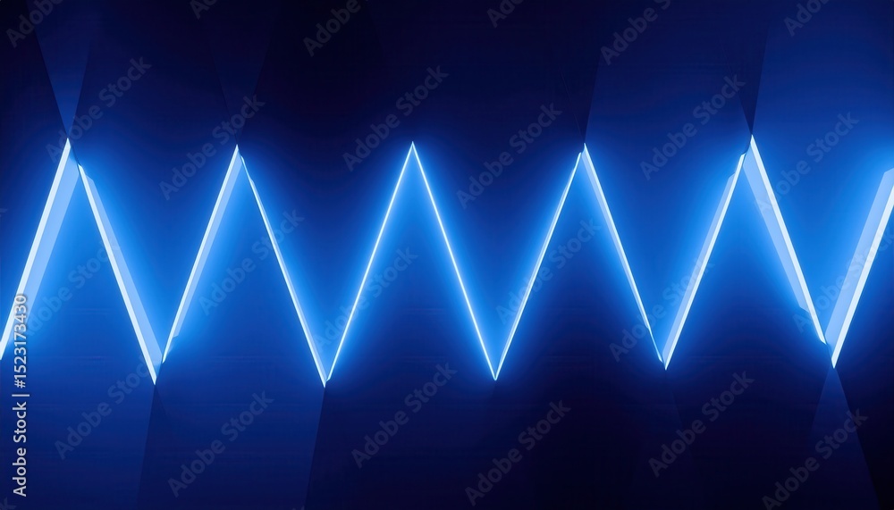 Aufkleber futuristic blue zigzag neon light on faceted wall surface for tech branding, digital product backgro