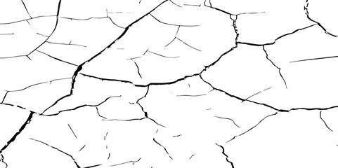 A stark, high-contrast, black and white texture image depicting a pattern of cracks, resembling distressed paint,shattered glass,or parched earth.The background is pure white,and the cracks are sharp.