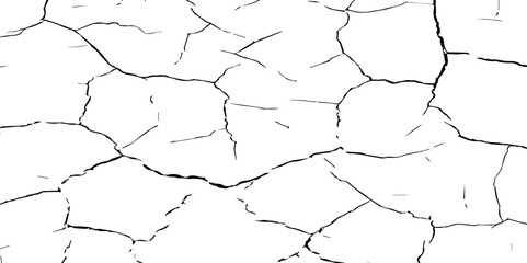 Generate a high-contrast, detailed image of a finely cracked white surface. The cracks should appear as thin, dark lines forming an intricate network across the white background, 