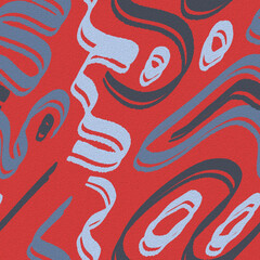 Brush stroke line drawing seamless pattern illustration on a red grain background.
