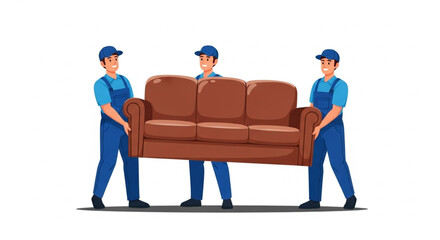  Moving Team Delivering Couch – Furniture Loader Service with Uniformed Deliverymen – Vector Art