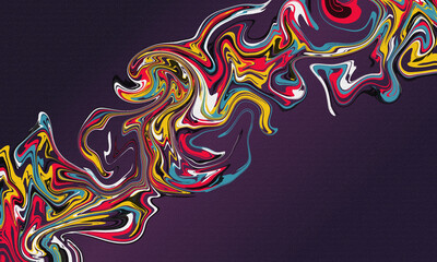 Abstract diagonal colorful liquify background texture on grain gradient purple background.