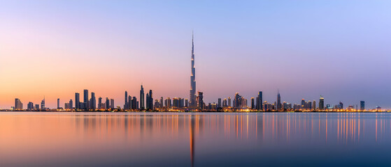 Naklejka premium Dubai Skyline Sunrise Panorama