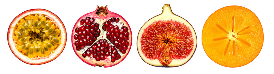 Sliced tropical fruits representing variety and healthy eating on transparent background