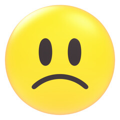 Fototapeta premium Sad smiley Emoji face 3d icon in cartoon plastic style minimal isolated on transparent white background, clipping path 