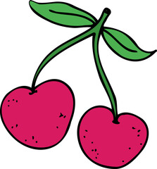 Cherry illustration vector - juicy doodle berry with leaf and sketchy outline. Perfect for food prints, summer design, healthy kitchen themes, and botanical sketches