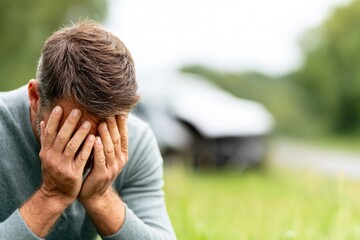 Fototapeta premium Upset Man After Car Accident