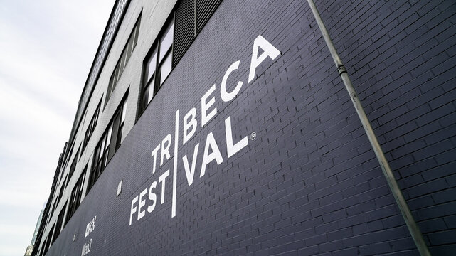 NEW YORK, NY, USA- JUNE 5. 2025: Building facade with Tribeca Film Festival text on 50 Varick Street in New York City