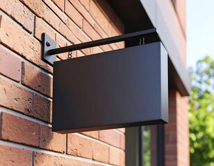 Empty black sign on brick wall