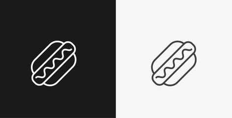 Hot Dog with Mustard Wiggles on Black and White Backgrounds, Representing Fast Food or Snack