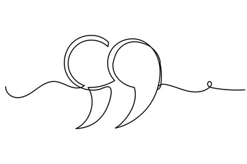 Line Art Quotation Marks Symbol. Graphic Outlie Thin Stroke Text Element. Continuous One Editable Sketch Stroke. Contour Drawing Modern Style. Line Art Quote Text Sign.