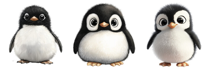 Fototapeta premium Set of A realistic penguin portrait tattoo drawing showcasing fine feather details and expressive eyes, designed on pure on transparent png background. Ai generated