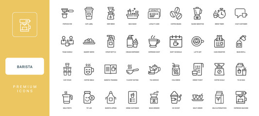 cafe bar barista activity icon set