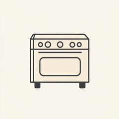 Simple, outlined illustration of a light beige stove/oven.  Beige appliance with four burner controls and oven.  Basic kitchen equipment