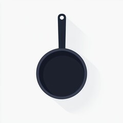Flat icon of a dark-gray frying pan.  Top-down view, simple design.  Shows a round pan with a handle.  Light gray shadow underneath