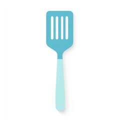 Light teal spatula icon.  Simple, flat, illustrated image of a light teal spatula with a light teal handle,  slender rectangular blade with three slots