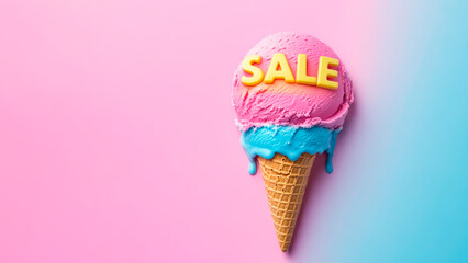 Melting ice cream cone with word SALE in pastel colors.