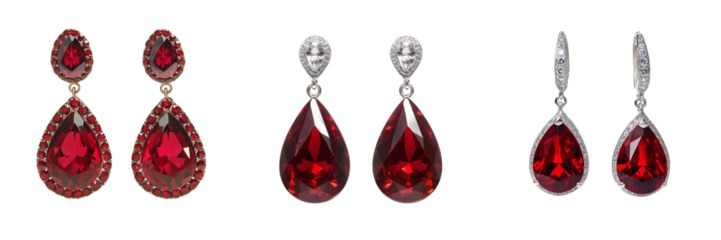 Set of Close-up shot of dazzling halo dangle earrings with pear cut crystals on pure on transparent png background. Ai generated