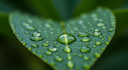 Close-up of Dew Drops on a Green Leaf Nature's Beauty